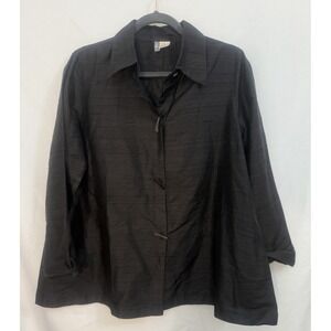 Anu 100% Pure Silk Black Toggle Closure Collared Long Sleeve Shirt Size Small